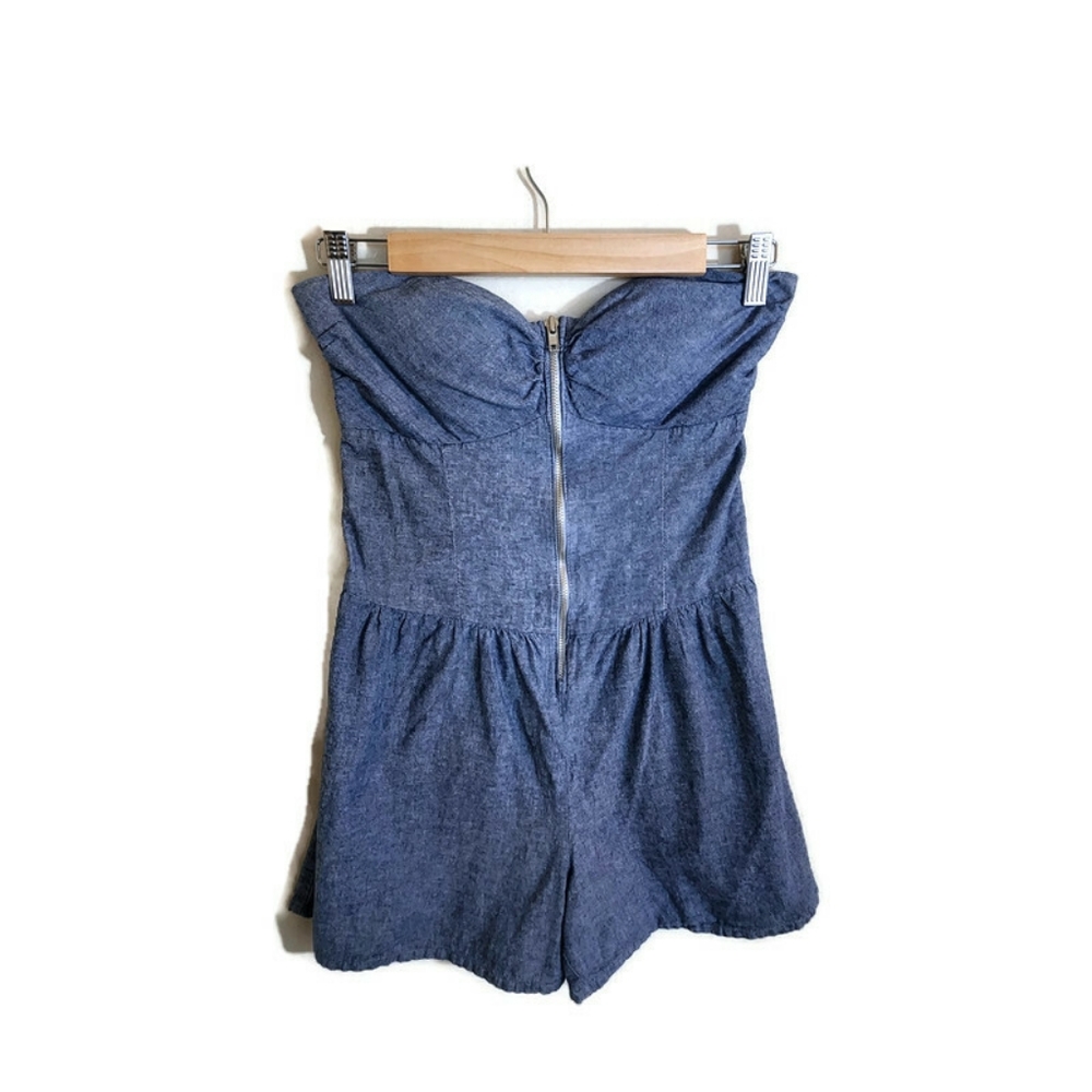 LOVE TEASE Teen Blue Denim Sleeveless/Strapless Zip Up Lite Padding Romper 9